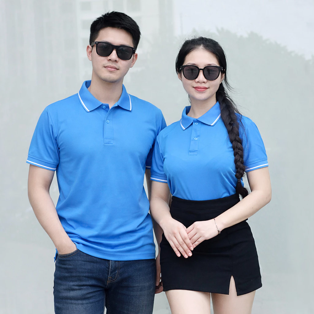 Áo Polo Có Cổ Cá Sấu Mè THOITRANG24H Màu Xanh Da Trời Form Xuông Nam Và Nữ Nhận May In Đồng Phục