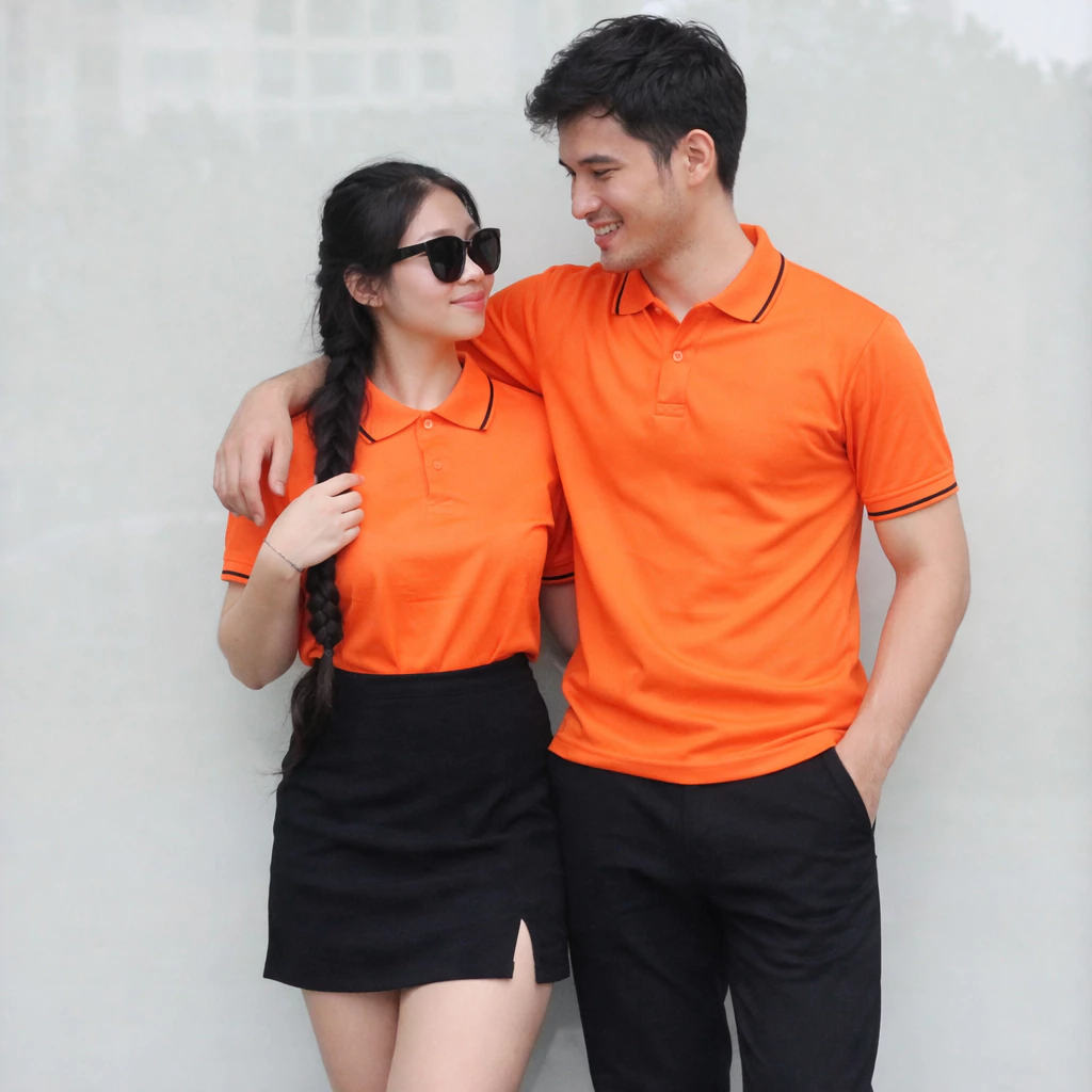 Áo Thun Có Cổ Polo Andromeda Vải Cá Sấu Mè Màu Cam Sọc Đen Phom Xuông Cho Nam Nữ
