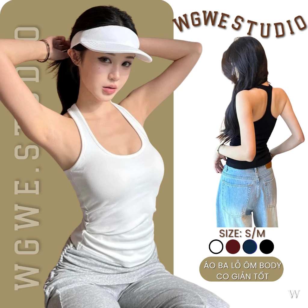 WGWE Studio Áo Ba Lỗ Nữ Lót Đệm Ngực – Cotton Co Giãn Form Ôm Năng Động Mặc Đi Tập 8876