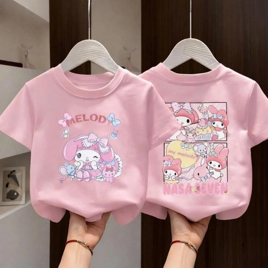 [14-44kg] Áo phông in 2 mặt hình CON NGỰA, MICKY, KUROMI, MELODY đành cho bé gái chất liệu COTTON 4 màu, mềm mại.