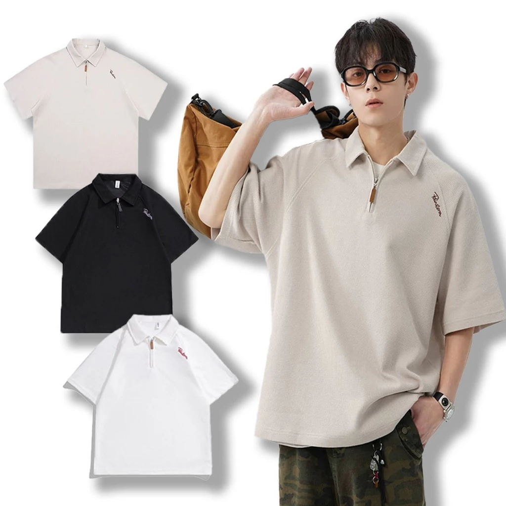 Áo POLO Nam Cổ Khoá Thêu Chữ Cao Cấp, Chất liệu vải cotton mềm mịn, chống nhăn, thoáng mát form rộng