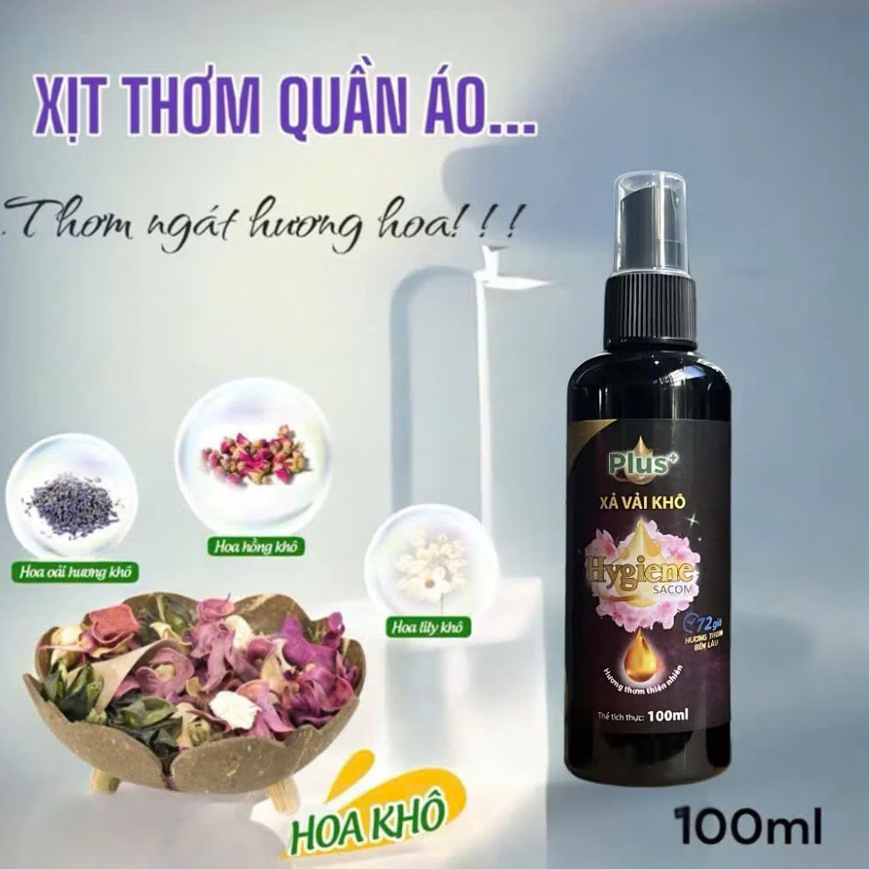Chai Xịt Xả Vải Khô Hygiene Sacom Plus+ Chai 100ml