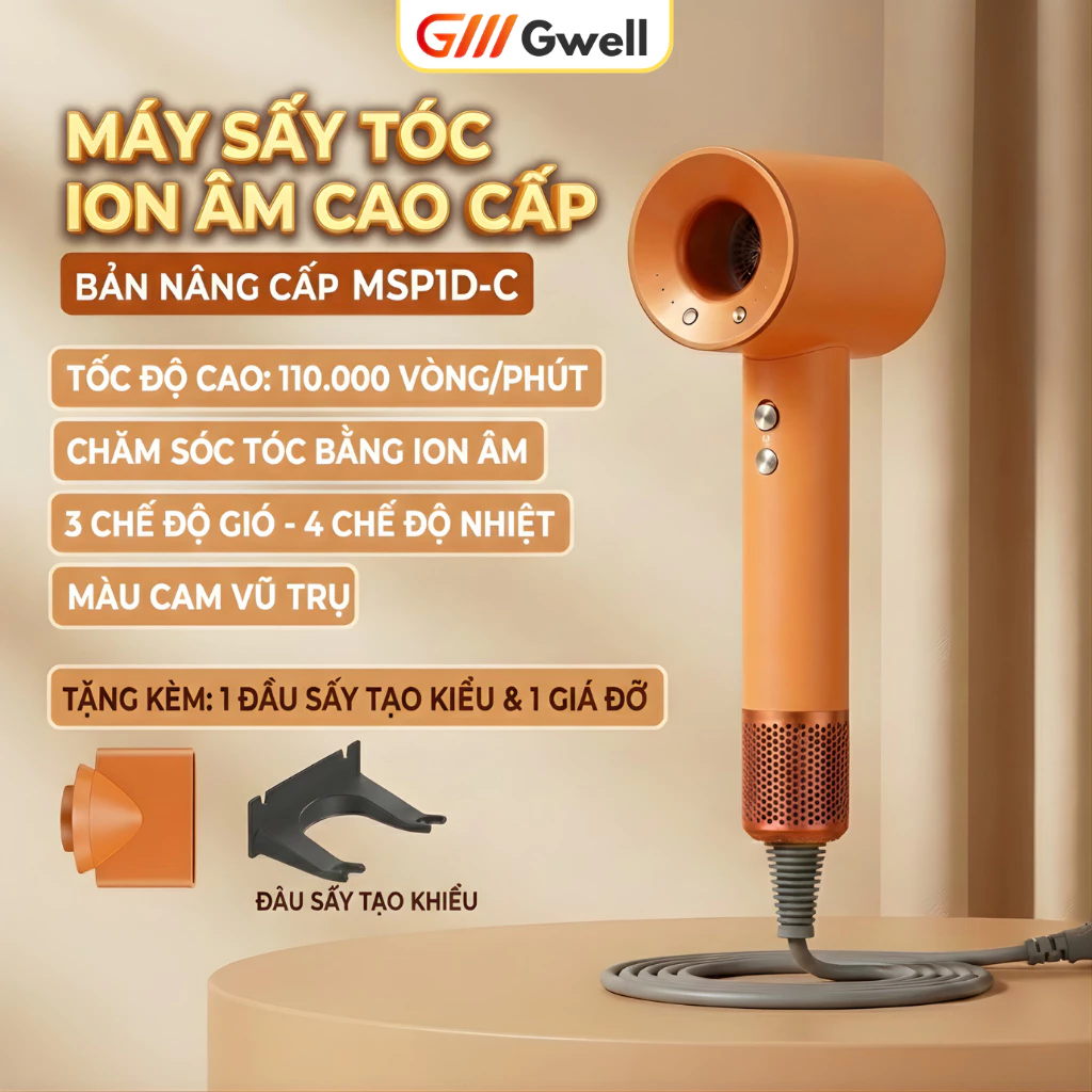 Máy Sấy Tóc  Ion Âm 2 Chiều Nóng Lạnh 3 Chế Độ Gió, Sấy Nhanh Khô, Dễ Tạo Kiểu, Chống Gãy Rụng