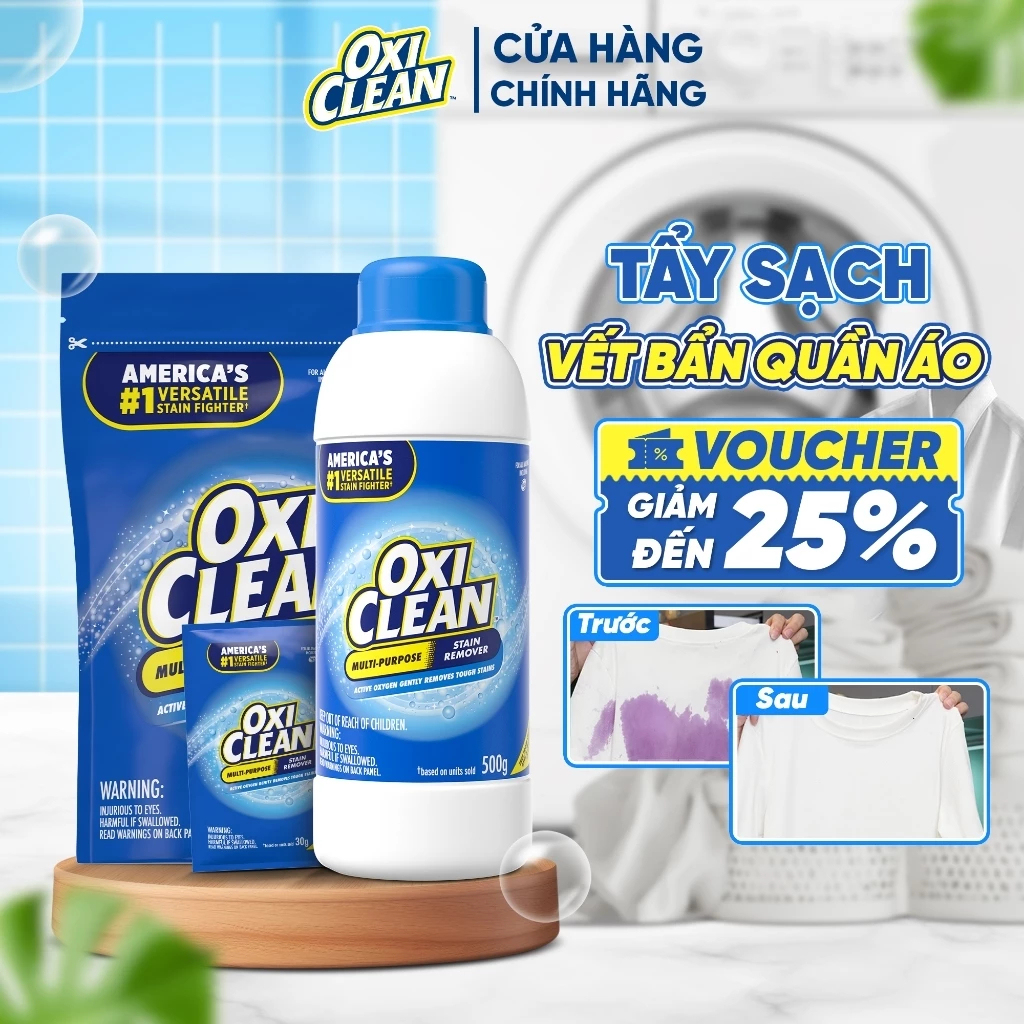 Bột tẩy quần áo Oxiclean giúp tẩy trắng vết bẩn ố vàng, vết bẩn lâu ngày…