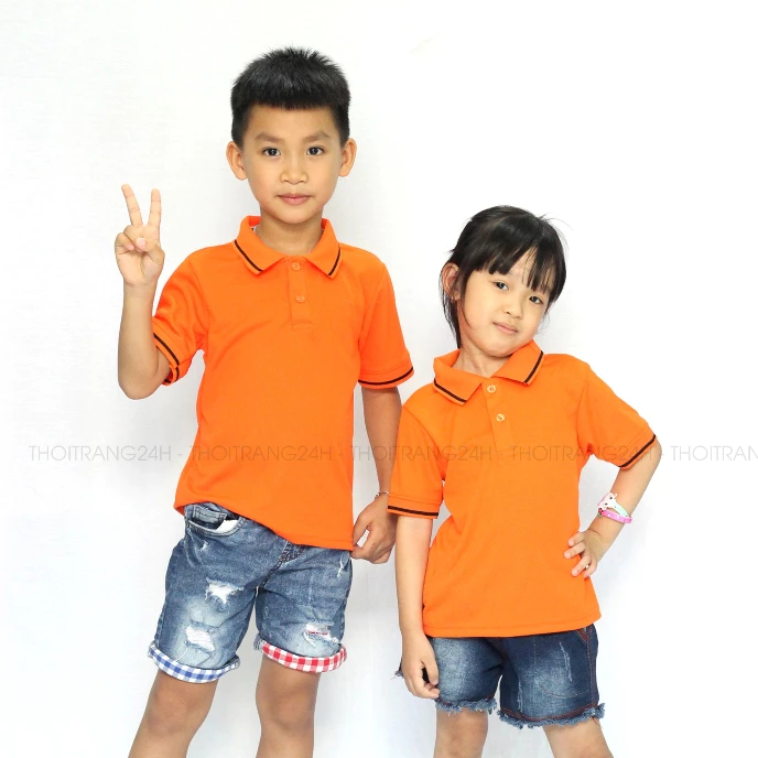 Áo Thun Polo Có Cổ Trẻ Em Đồng Phục Cho Bé THOITRANG24H Màu Cam Chất Vải Cá Sấu Mè Nhẹ Mát