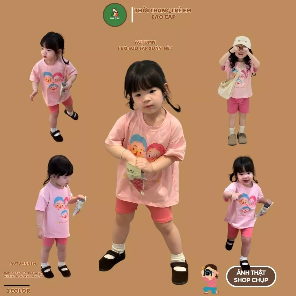 Bộ Đồ Bé Gái DILOVE Phong Cách Hàn Quốc Chất Liệu Cotton Co Giãn Thoáng Mát Quần Áo Cho Bé - Mã N3 - Hồng Gia Đình