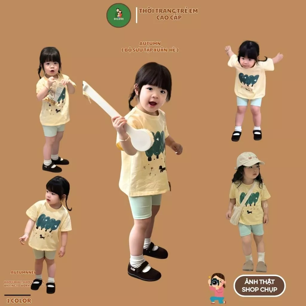 Bộ Đồ Bé Gái DILOVE Quần Áo Trẻ Em Cotton Thoáng Mát - Hàn Quốc - N4 Vàng Cây Xanh