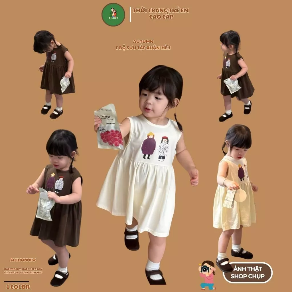 Váy Bé Gái DILOVE Cotton Sát Nách Phong Cách Hàn Quốc - Mềm Mát. Dễ Thương Cho Bé 8- 21kg , Khoảng 1 - 5 Tuổi - Mã V5-V6
