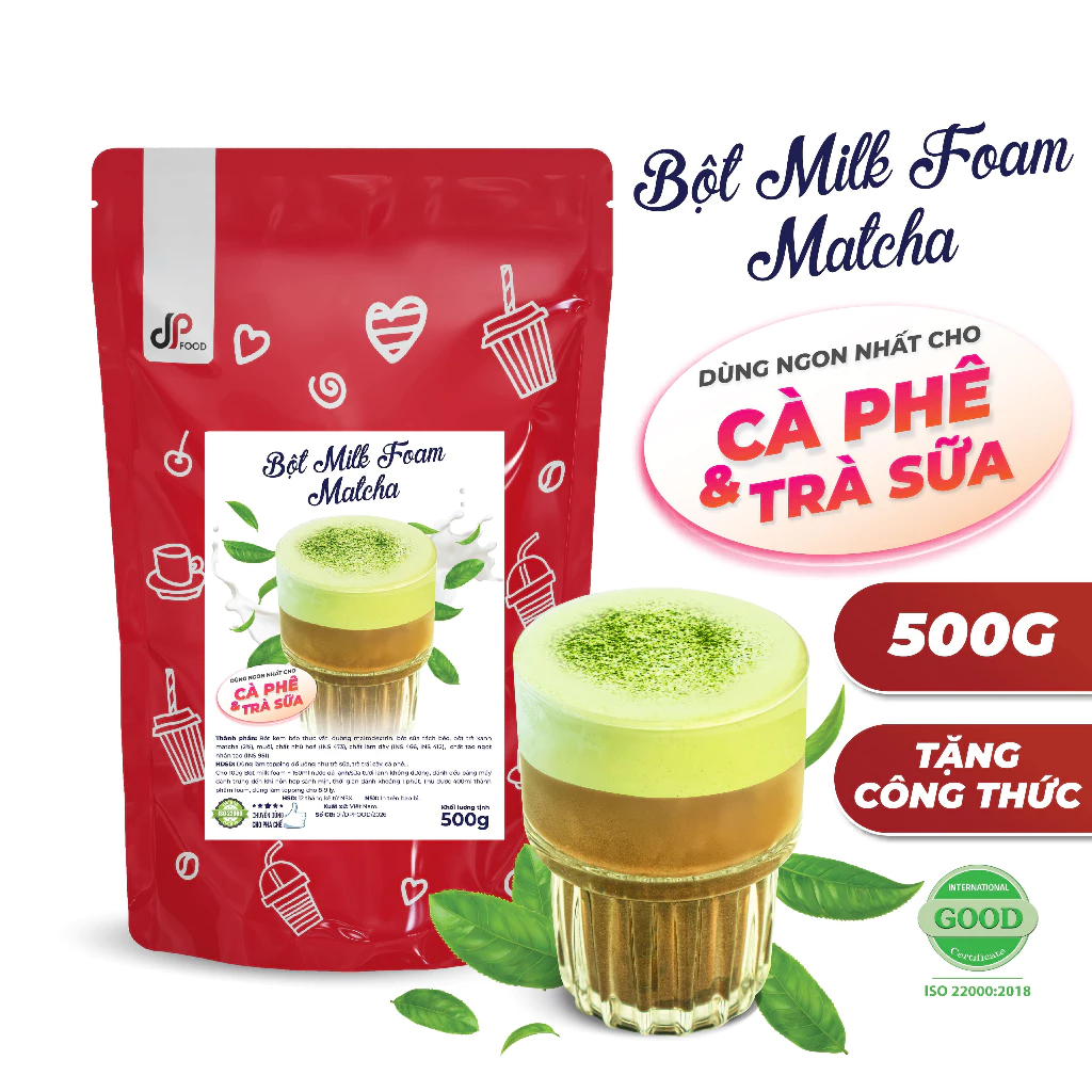 Bột Milk Foam Matcha DP FOOD - Gói 500g - Chuyên Dùng Cho Nước dừa, Cà phê, Trà sữa, Đá Xay,...