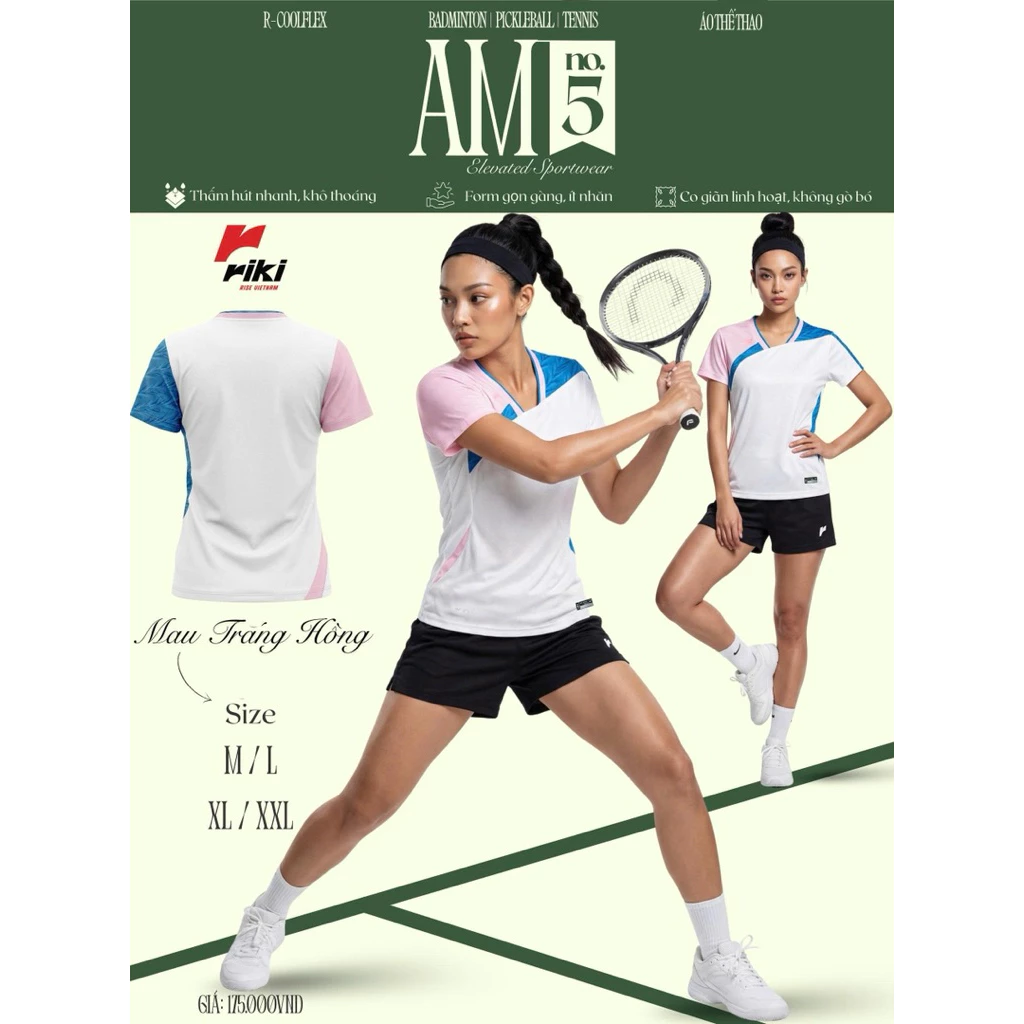 Áo thun thể thao nam nữ RIKI AM05 chơi cầu lông , tennic, picklebal  trẻ trung, hiện đại, chất vải cao cấp thoáng khí