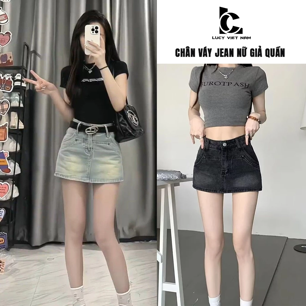 Chân Váy Nữ Giả Quần Jean Xanh Wash AVO AVOCADO Skort Denim Cạp Cao Dáng A Cá Tính