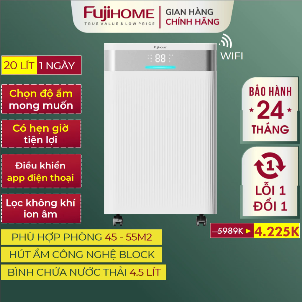 Máy hút ẩm lọc không khí ion FUJIHOME công suất lớn bằng máy nén cho gia đình công nghiệp
