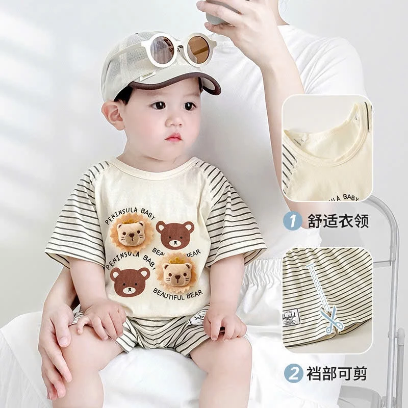 [7-18kg] Bộ cộc tay mùa hè cho bé trai in hoạ tiết con gấu cực kỳ đáng yêu chất liệu cotton mềm mại, thoáng mát mẫu BABY