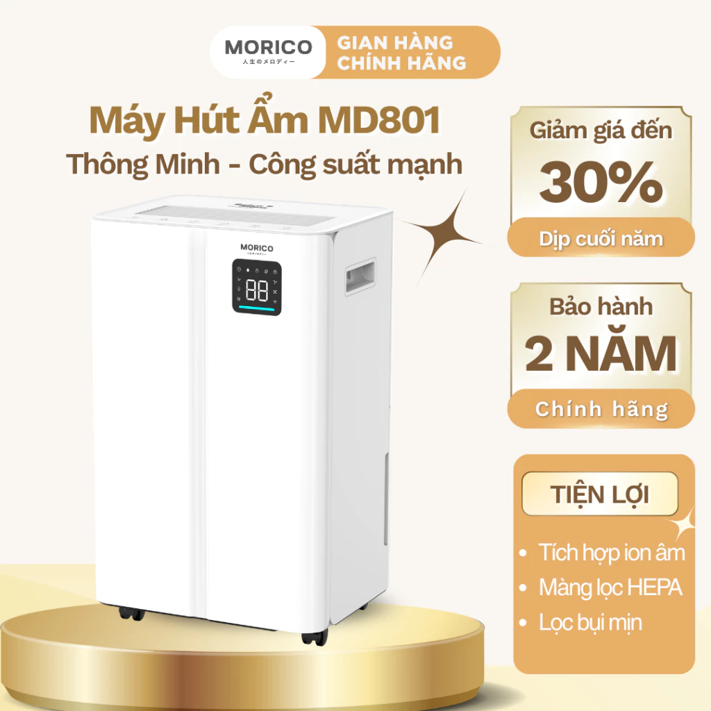 Máy Hút Ẩm Lọc Không Khí MORICO MD801 20L/Ngày – Công Suất 330W – Phòng 20-40m²