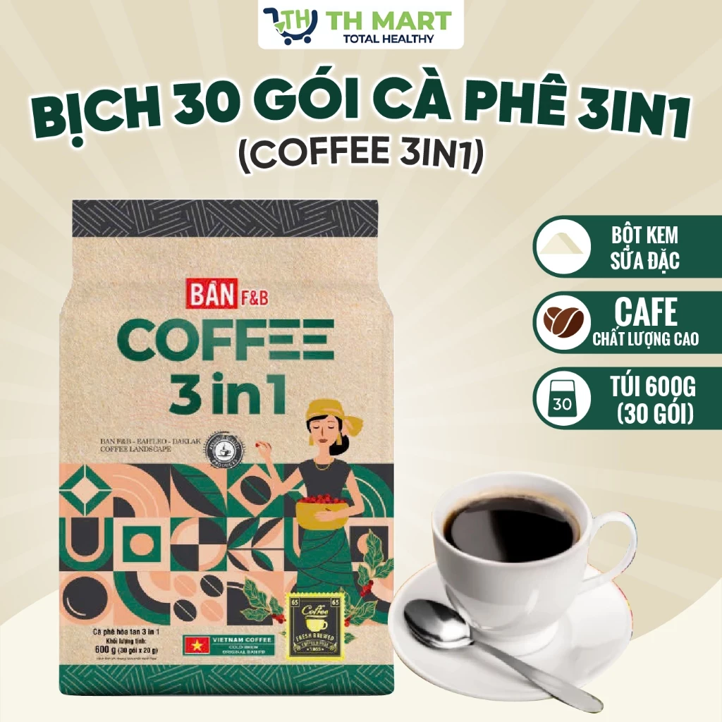 Bịch 30 Gói Cà Phê Hòa Tan 3 in 1 Đậm Vị Ngon Chuẩn Việt Thương Hiệu Bản F&B