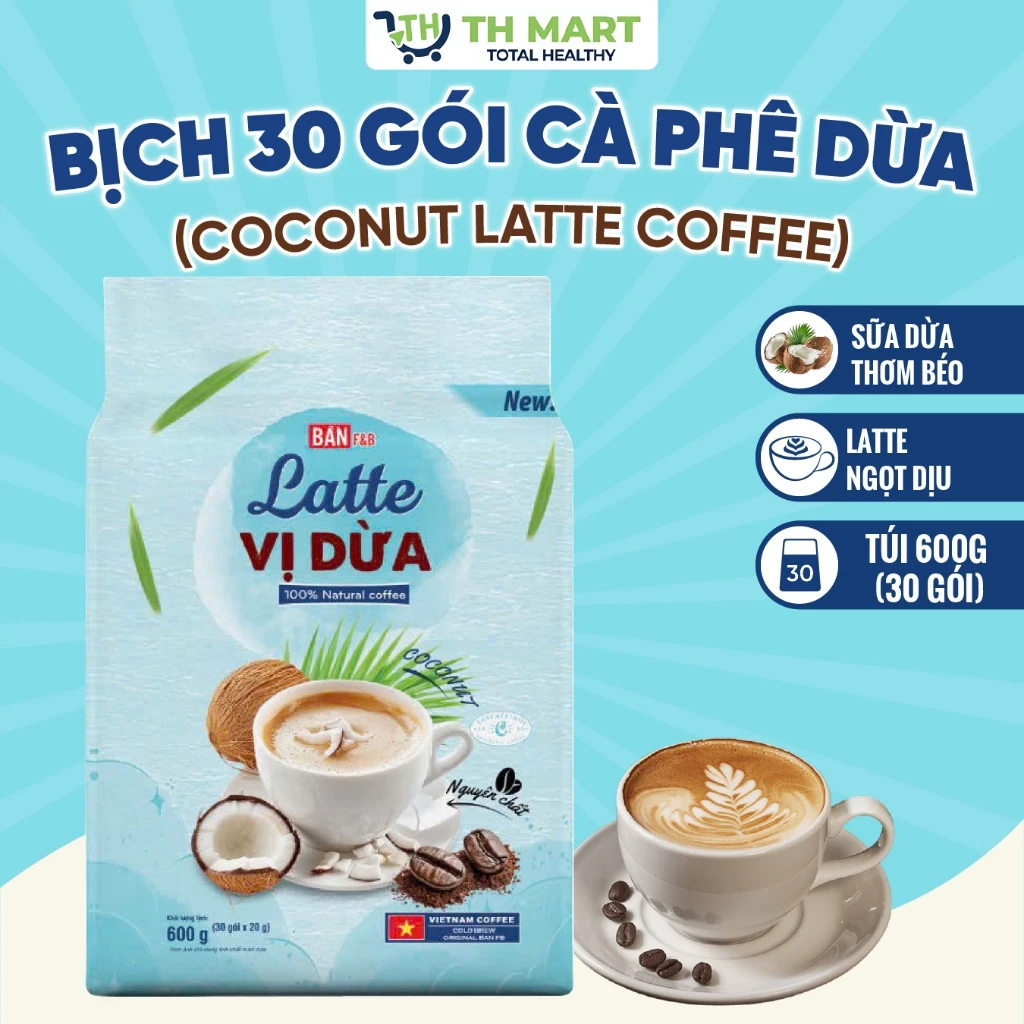 Bịch 30 Gói Cà Phê Latte Vị Dừa Chuẩn Việt Đậm Vị Ngon Khó Cưỡng
