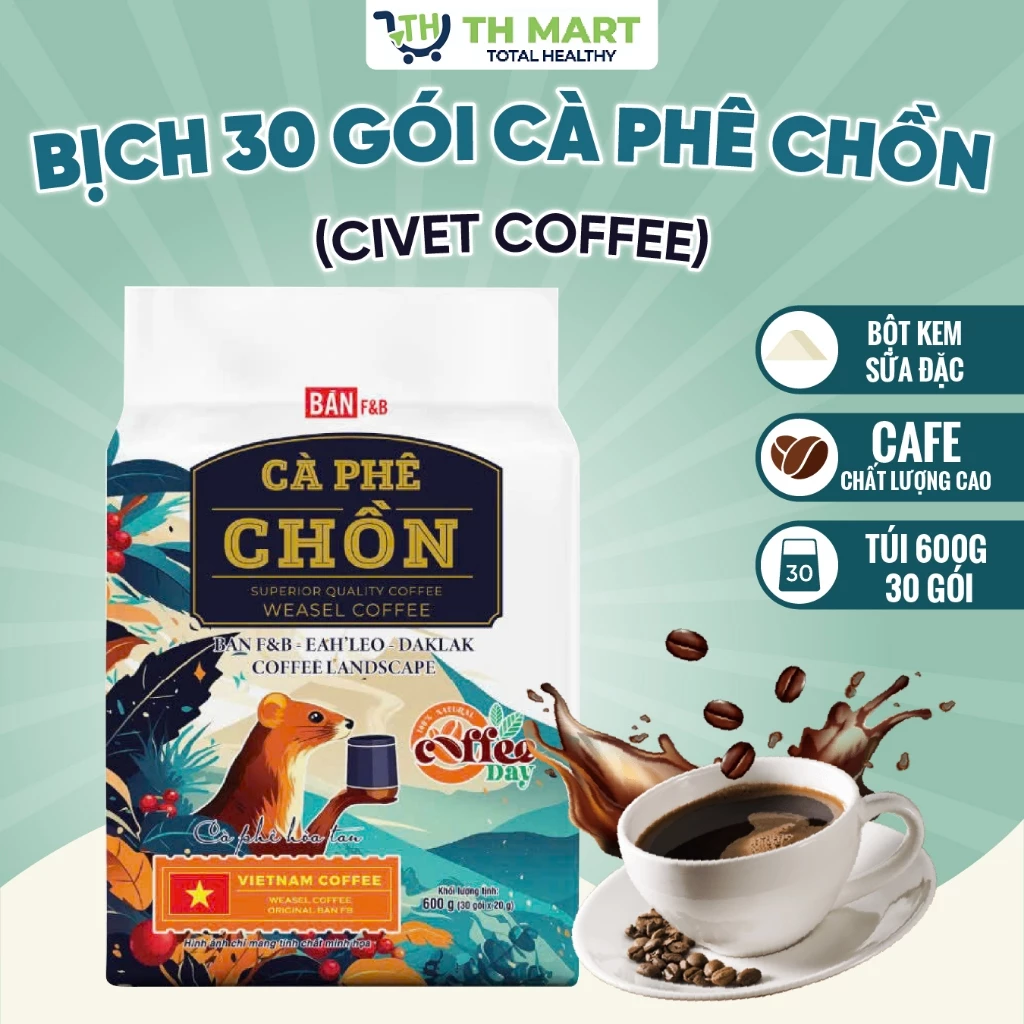 Bịch 30 gói Cà Phê Chồn Cao Cấp Đậm Đà Hương Chồn Thương Hiệu Bản F&B