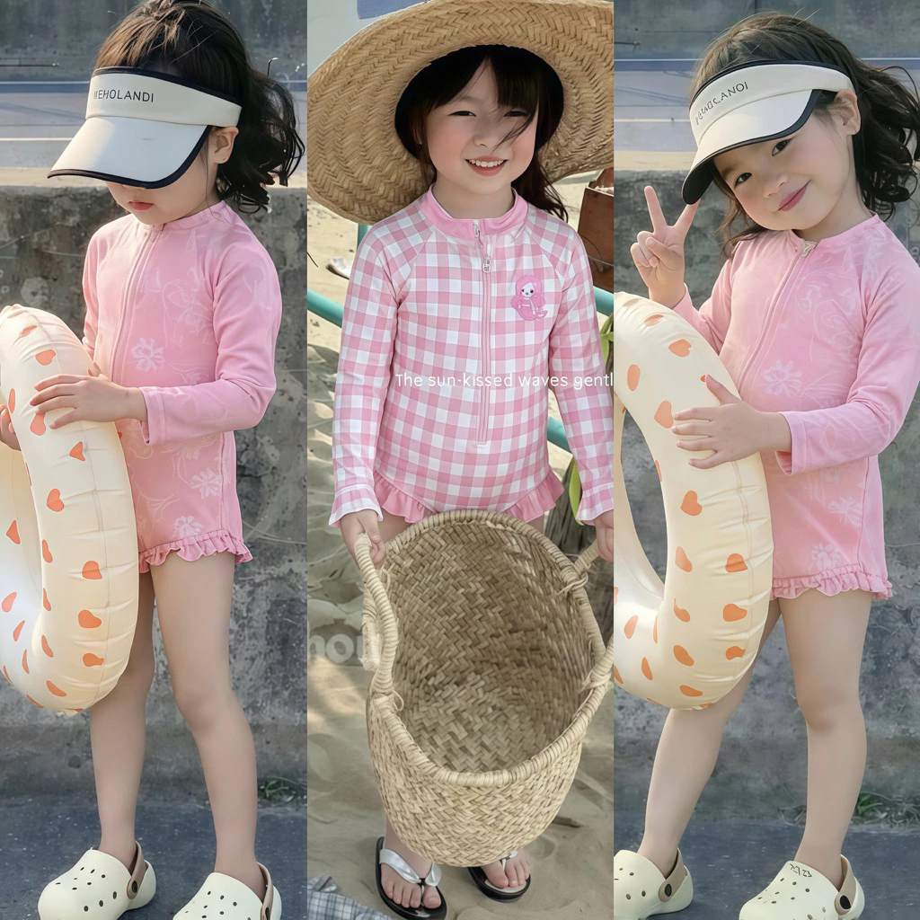 Bikini 1 mảnh cho bé gái 8-30kg_Đồ bơi cho bé gái dài tay chống nắng, đồ bơi bé gái liền thân