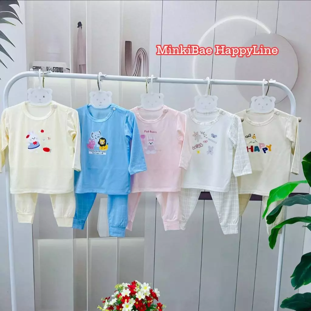 Bộ dài peptit MinkiBae HappyLine cho bé 5-14kg mềm mát quần can đũng