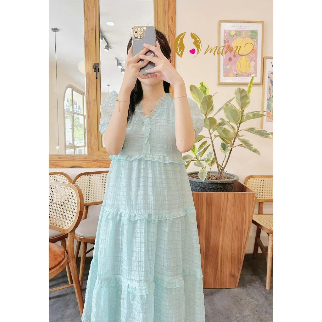 Đầm váy bầu công sở MAMI MS2602 đẹp đầm bầu form xòe rộng 3 tầng chất tơ mềm có lót cho mẹ bầu mặc thoải mái