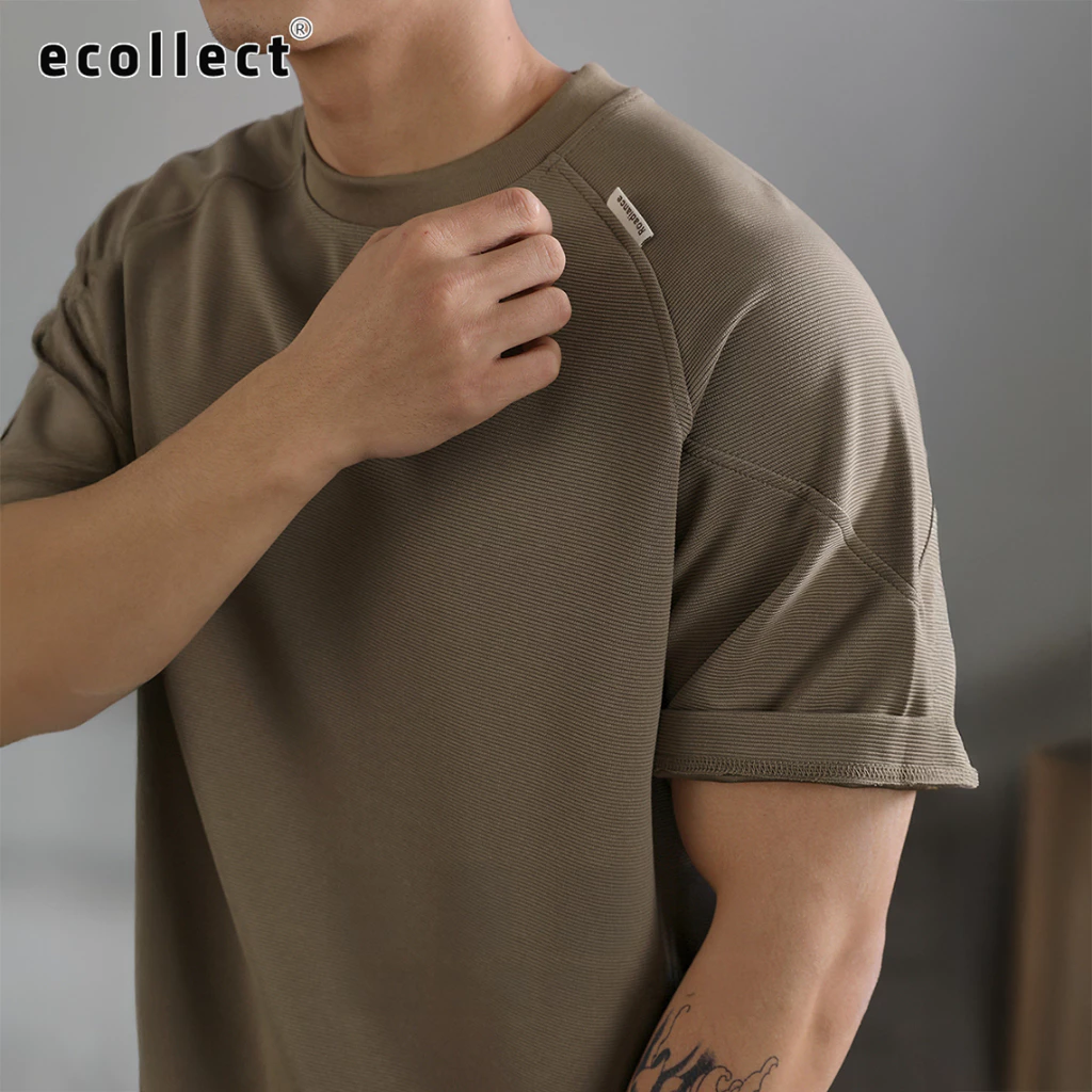 Áo thun nam ECOLLECT CT20 gân tăm cotton pha, tay raglan phối, form rộng, áo phông cổ tròn basic mùa hè