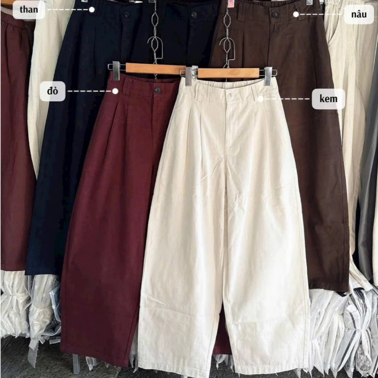 Quần Baggy Kaki Khoá Nữ Cạp Cao Lưng Chun Phối Túi Sau Mặc Tôn Dáng D400