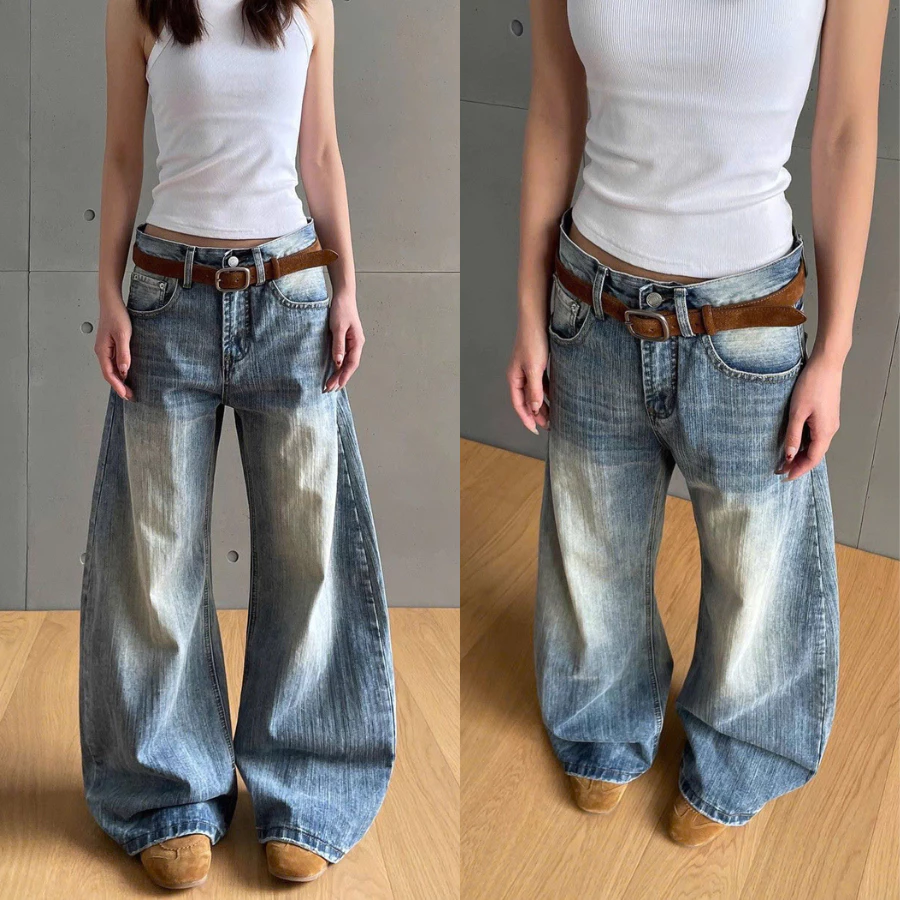 [NEW ARRIVAL] Quần Jean Vintage Ống Đại – Phối Belt Y2K Cực Chất