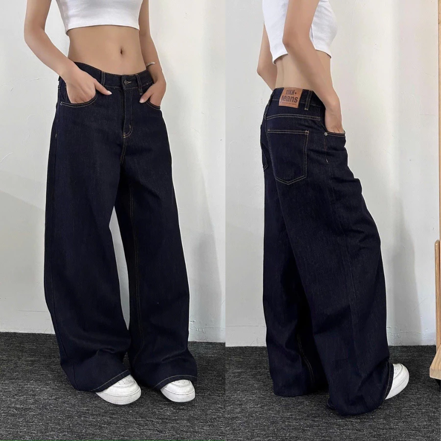 [DEAL MỞ BÁN]Quần jean nữ ống suông wide leg basic màu đậm form baggy dễ phối