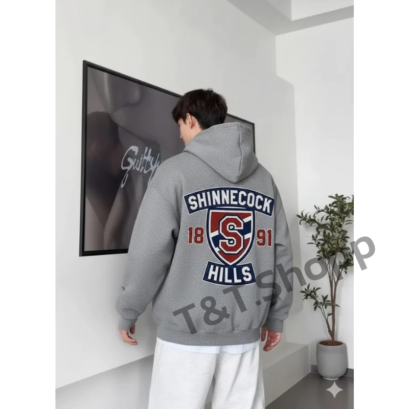 Áo Hoodie Form Rộng Oversize In Lưng SHINNECOCK 1891, Áo Khoác Nỉ Có Mũ Phong Cách Mỹ