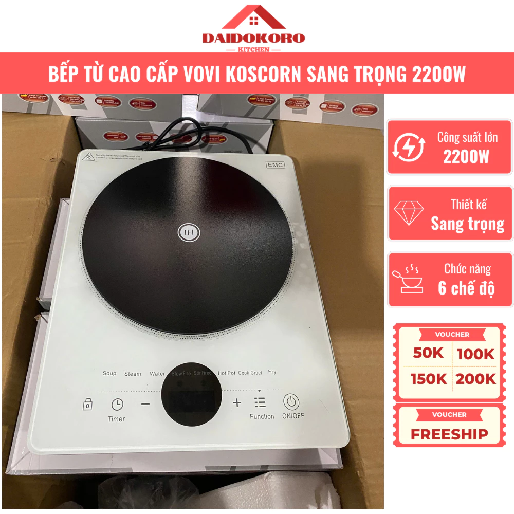 Bếp Từ Cao cấp Chính Hãng Vovi Koscorn Công Suất 2200W Làm Nóng Siêu Nhanh [Tặng Kèm Nồi Lẩu]