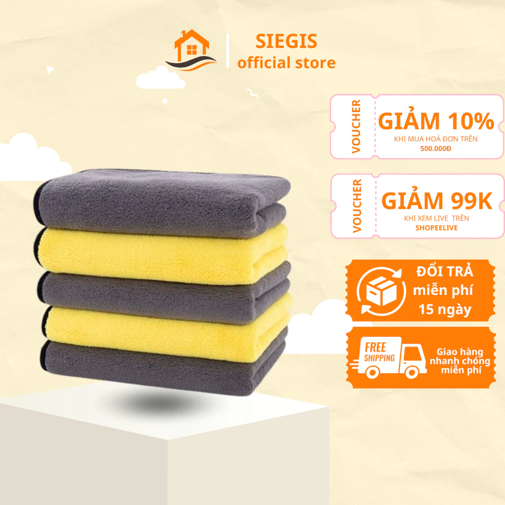 Khăn lau xe chuyên dụng ô tô lau bếp lau kính siêu thấm không bị sơ rối 2 lớp cao cấp