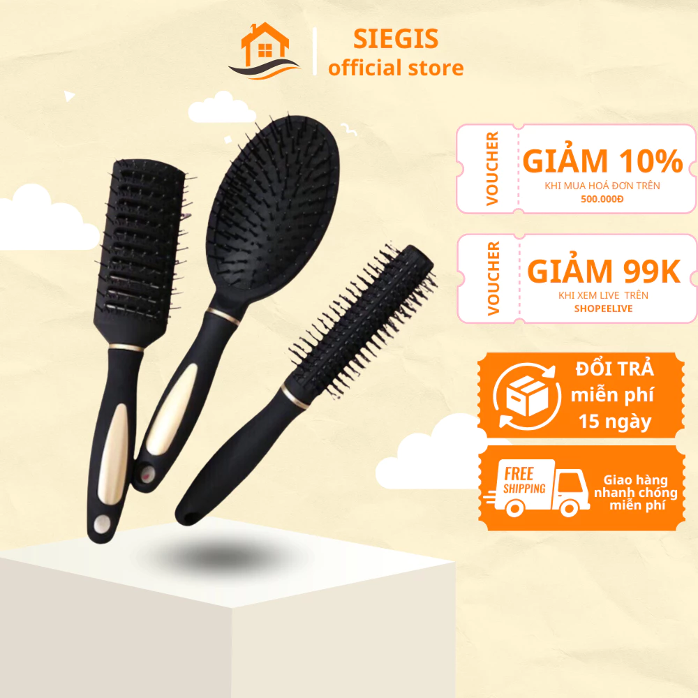 Bộ Combo 3 Lược Chải Đầu Gỡ Rối Tóc Lược Tạo Kiểu Hạn Chế Rụng Tóc 3 Lược Đa Năng