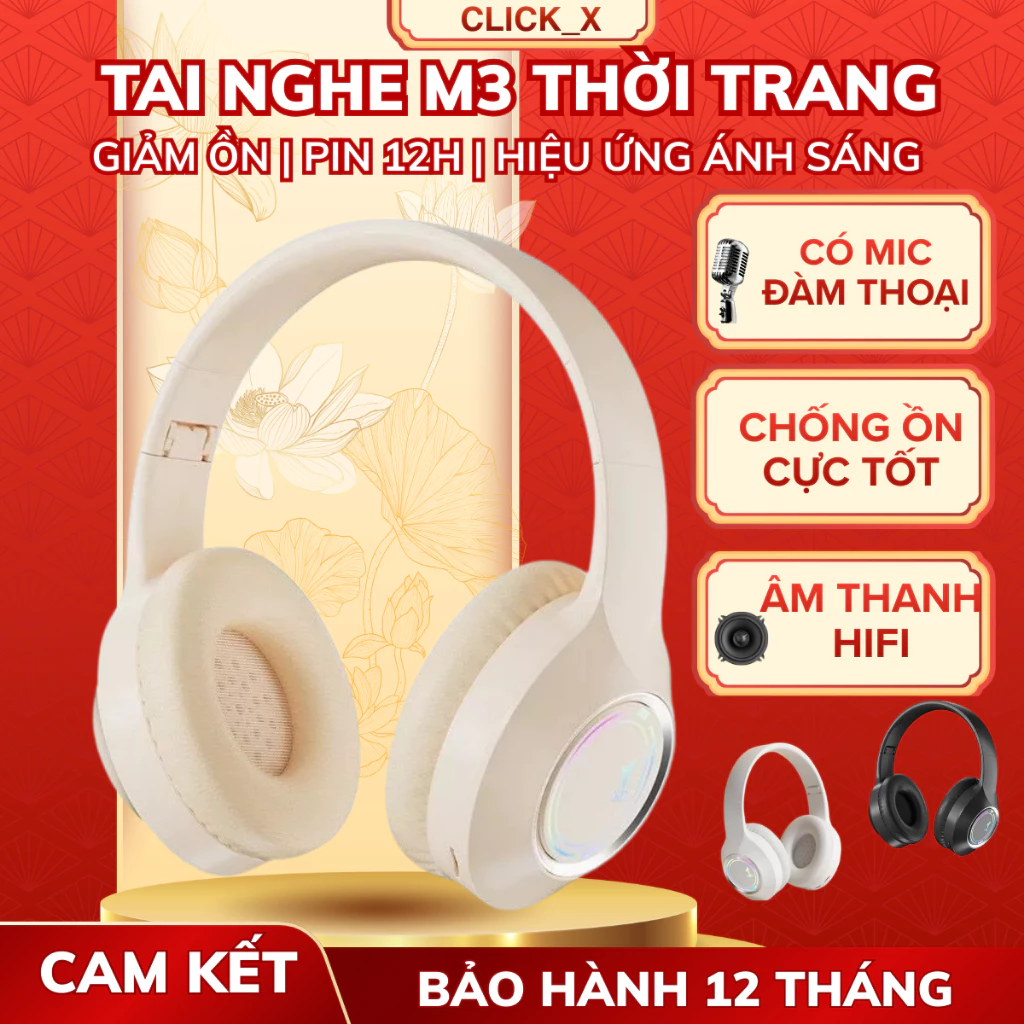 Tai Nghe Chụp Tai Bluetooth M3 Thời Trang Và Phong Cách Âm Bass Ấm Sống Động Có Mic Đàm Thoại Cho Học Tập Và Giải Trí