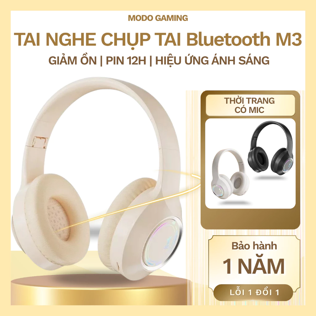 Tai Nghe Chụp Tai Bluetooth M3 Thời Trang Và Phong Cách Âm Bass Ấm Sống Động Có Mic Đàm Thoại Cho Học Tập Và Giải Trí