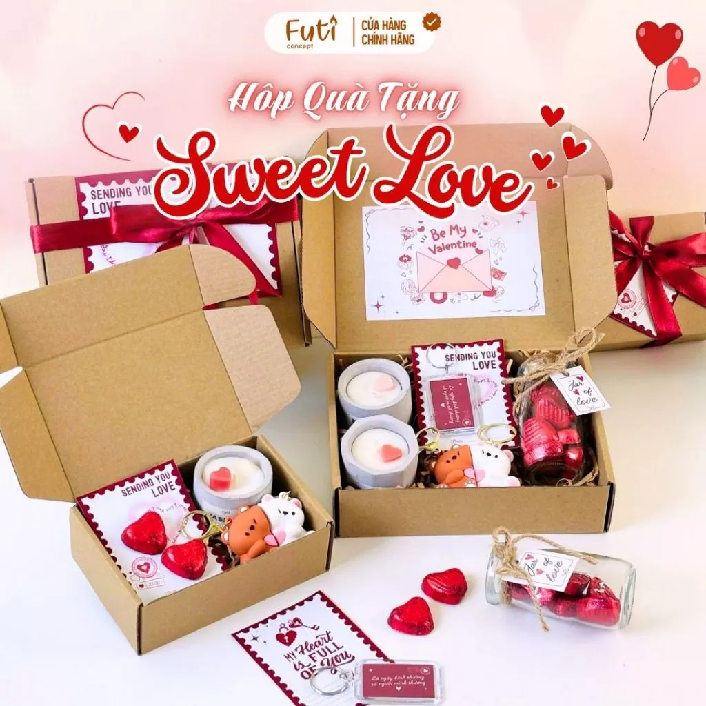 Hộp Quà Tặng Chocolate Tặng Người Yêu, Nến Thơm, Móc Khóa Tình Yêu Tặng Bạn Gái