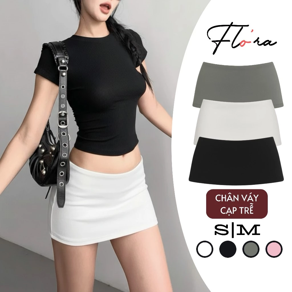 Chân Váy CẠP TRỄ TRƠN/CARO Nữ Dáng Ôm Chữ A Thun Tuyết Mưa CV07, Chân Váy Y2K Có Lót Trong Flo'ra