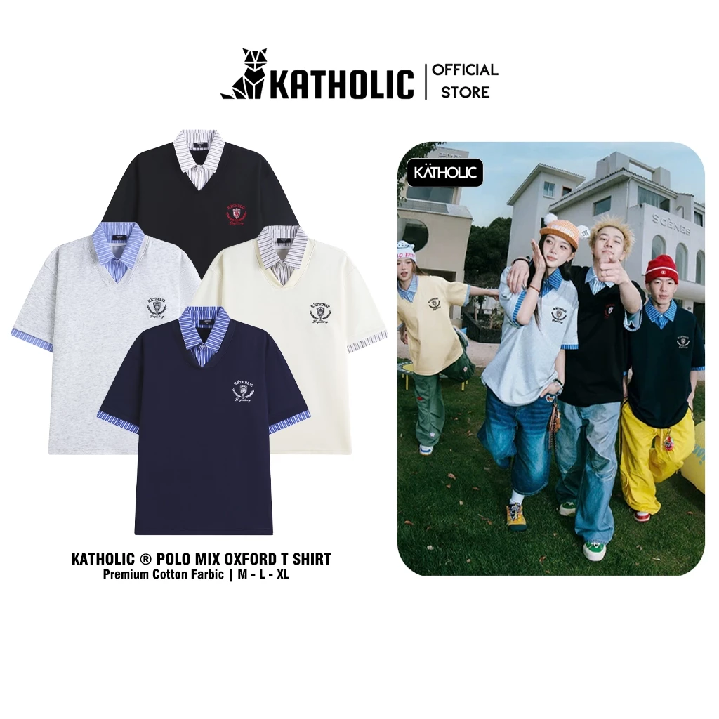 Áo Polo Tay Ngắn Nam Nữ Mix Sơ Mi Oxford Chất Liệu Nỉ Nhung Mùa Hè KAT037