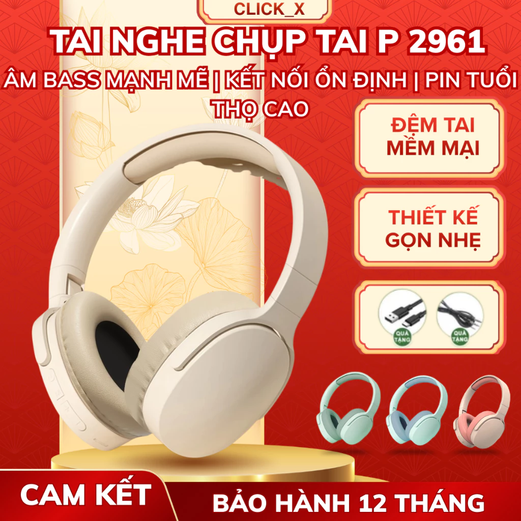 Tai Nghe Bluetooth Chụp Tai P2961 – Chống Ồn Tuyệt Đối, Gập Gọn Siêu Tiện, Âm Thanh HiFi!