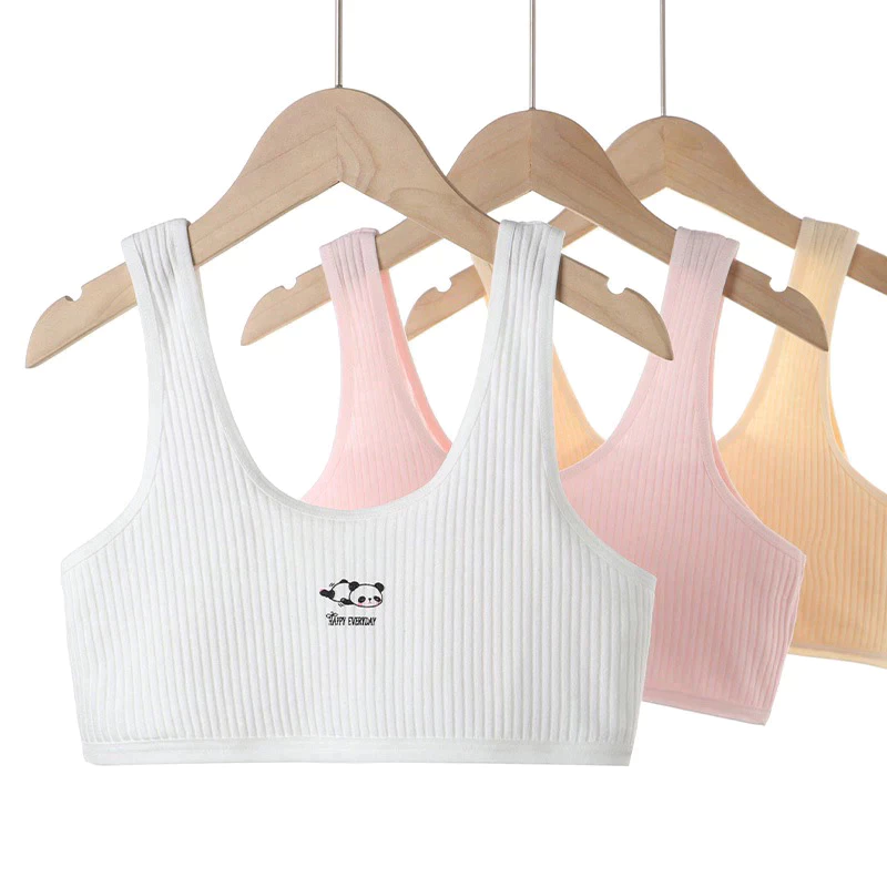 Áo lót học sinh màu trắng chất Cotton mút mỏng vừa hình gấu trúc