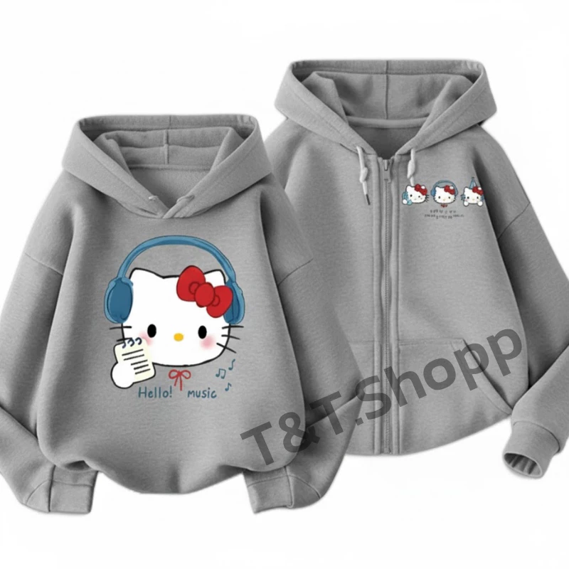 Áo Hoodie Zip Hello MUSIC Xám In Hình Dễ Thương – Áo Khoác Nỉ Form Rộng Unisex, Có Khóa Kéo, Thu Đông [ Có Túi Trong ]