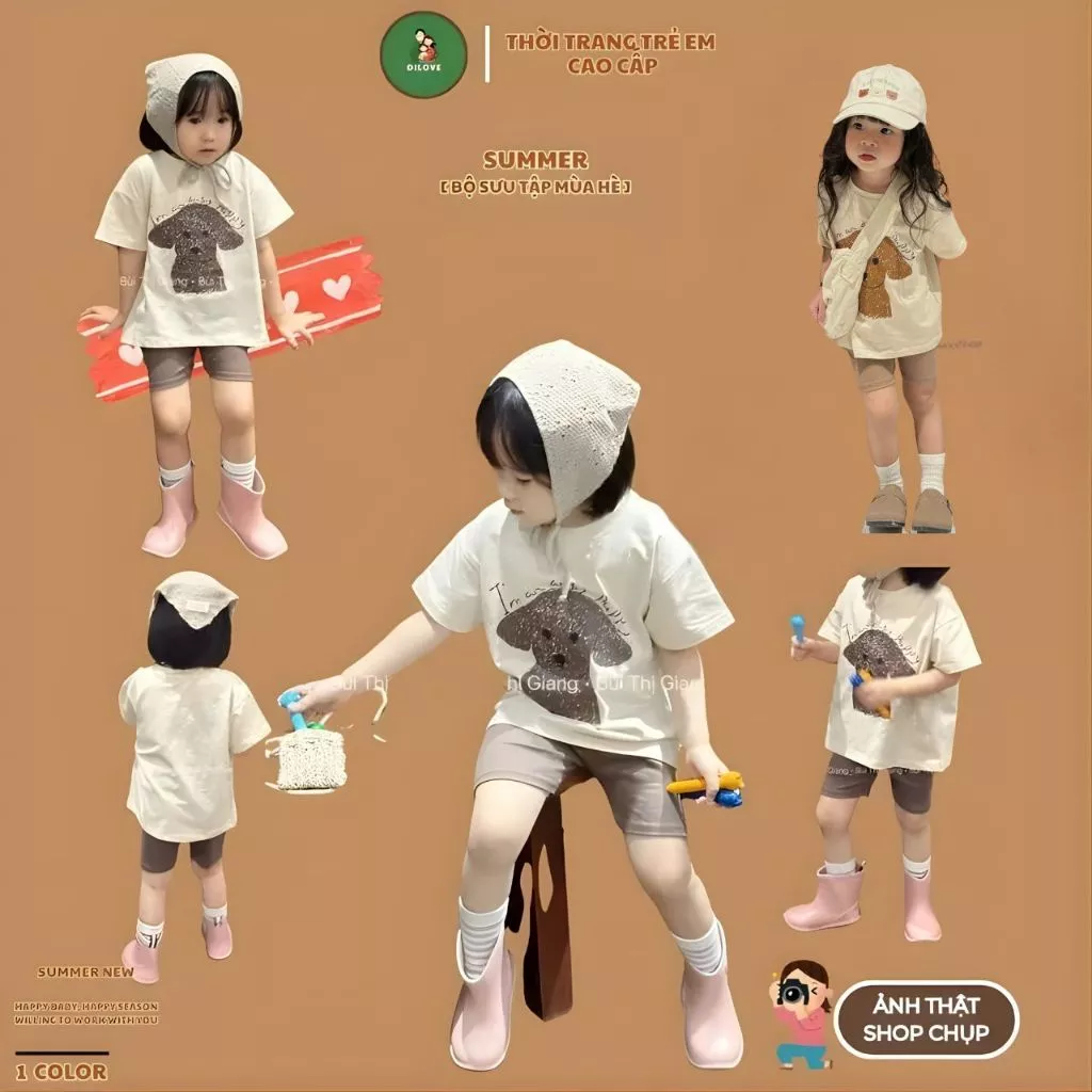 Bộ Đồ Bé Gái DILOVE Quần Áo Trẻ Em Chất Liệu Cotton Co Giãn Thoáng Mát Quần Áo Bé Gái - Mã N1 - Nâu đậm