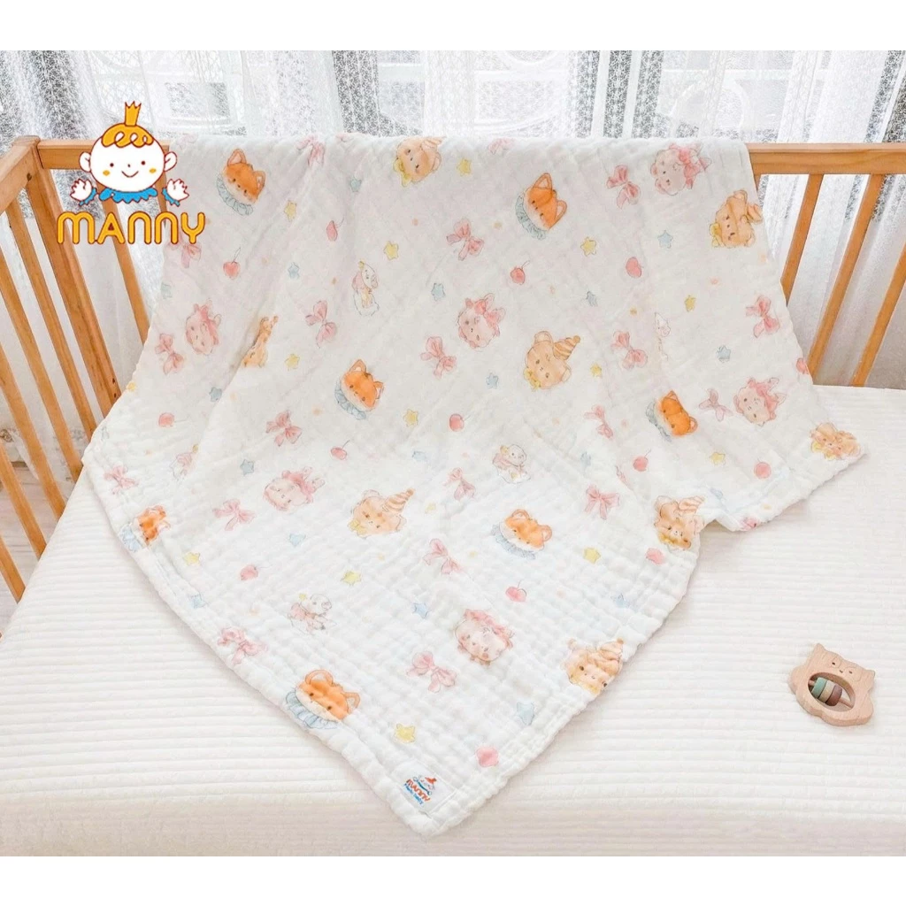 Khăn Tắm Hoạ Tiết Cổ Tích 6 Lớp Manny Vải Cotton Dệt Cao Cấp Siêu Mềm Siêu Thấm Hút Cho Bé 90x90cm
