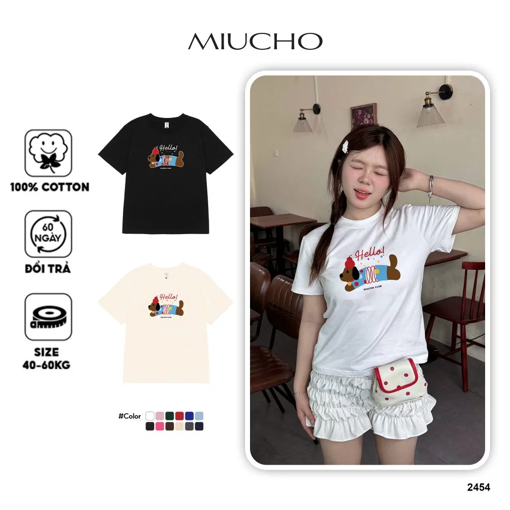 Áo thun nữ form baby tee Hello ABD2454 Miucho chất vải 4c mềm mại thoáng mát in mix