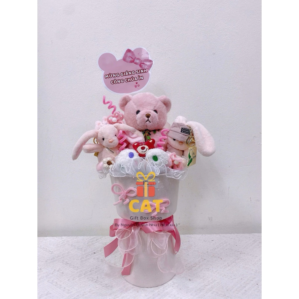 Hoa gấu bông màu hồng tặng bạn gái, bé gái - quà tặng 8/3, ngày kỷ niệm , Valentine - hoa gấu tặng sinh nhật