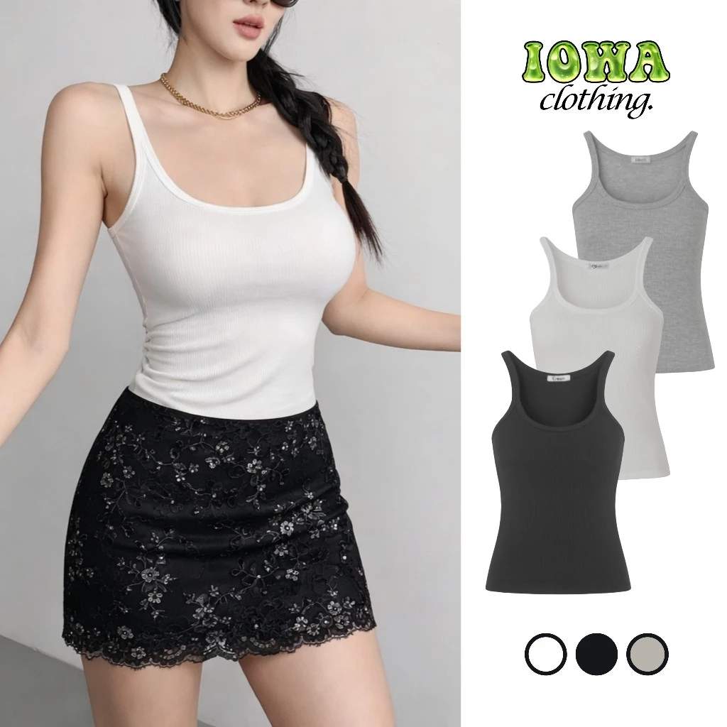 Áo Ba Lỗ Nữ Dây Nhỏ Sát Nách Ôm Body IOWA DD02 - Thun Gân Co Giãn, Tôn Dáng