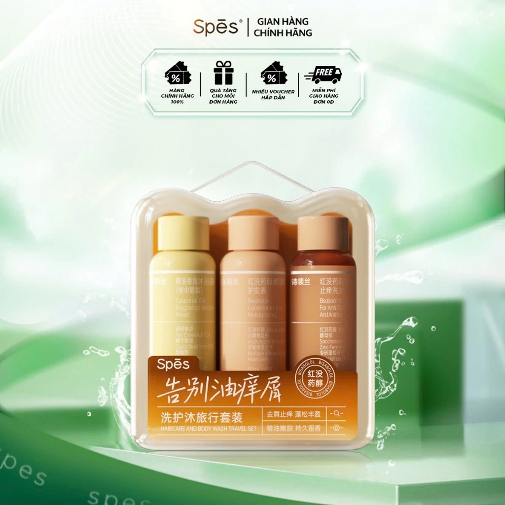 Set Du lịch SPES Travel Kit 50ml x3 - Dầu gội, Dầu xả & Sữa tắm hương nước hoa, tiện lợi nhỏ gọn