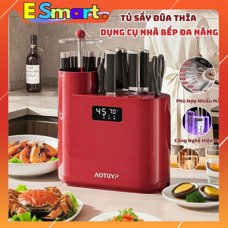 Máy Sấy Khô Đũa Thìa Kèm Hộp Đựng Dụng Cụ Nhà Bếp Khử Khuẩn Bằng Tia UV Cao Cấp - Máy Sấy Đũa, Máy khử Khuẩn Thông Minh