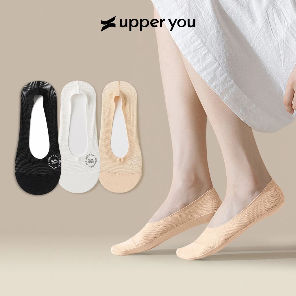 Tất Vớ Hài Nữ Dệt Lưới Có Đệm Silicon UPPER YOU Chống Tuột Gót Chân Chất Cotton Mềm Mịn Thoáng Khí - BSF1003