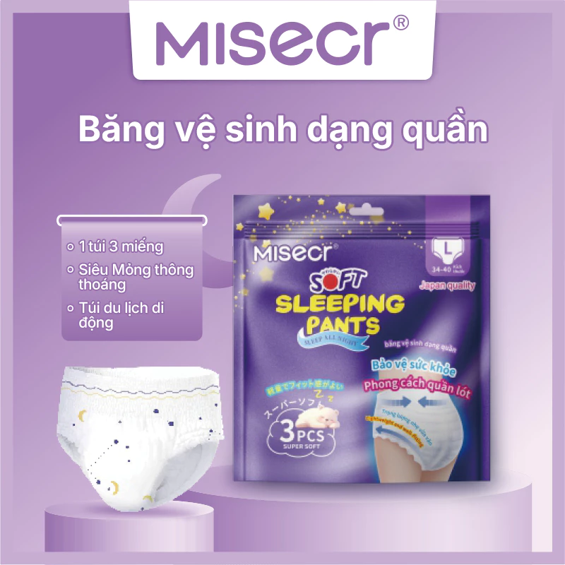 MISECR 1 gói 3 miếng băng vệ sinh phụ nữ Siêu mỏng và thoáng khí băng vệ sinh đồ lót