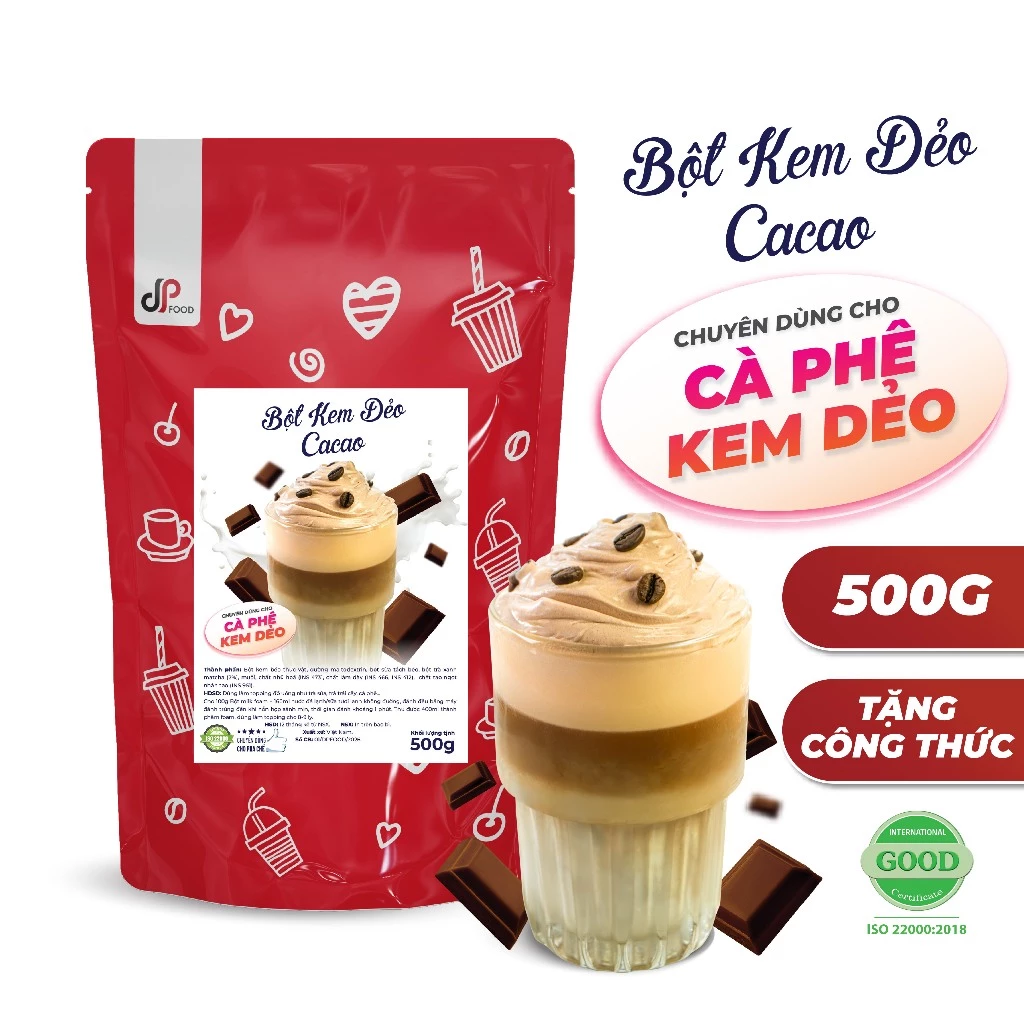 Bột Kem Dẻo Cacao DPFOOD 500g - Làm Kem Dẻo Buôn Mê, Topping Đồ Uống, Sốt Viền Thành Ly, Chấm Bánh